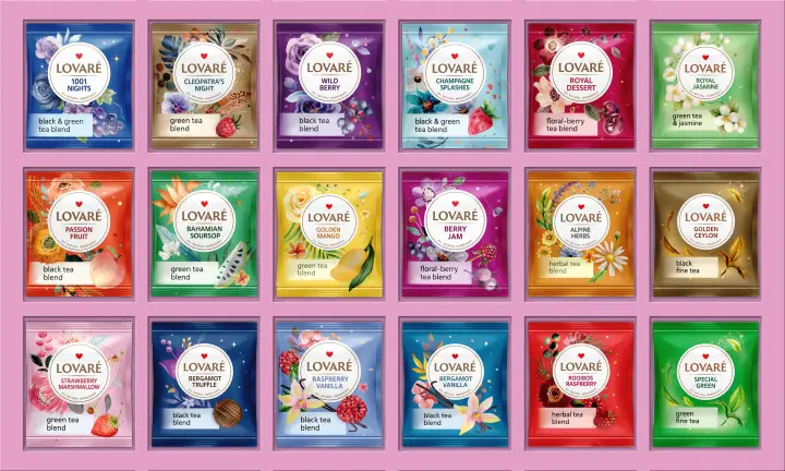 Lovare Tea Collection Great Party асорті 18 різновидів по 5 шт. у подарунковому пакованні
