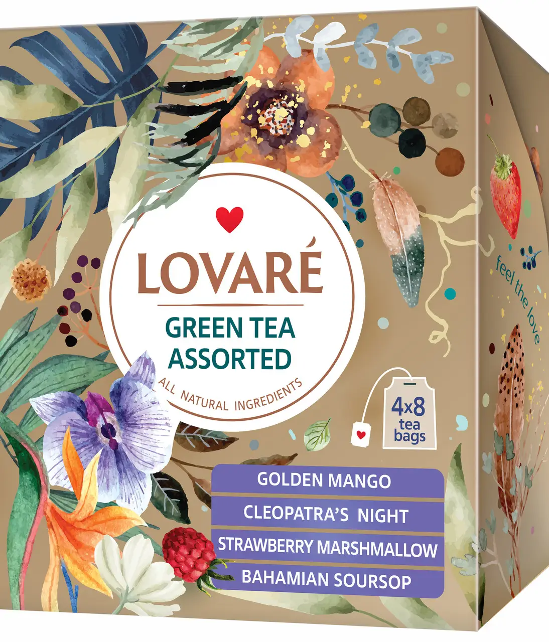 Набір зеленого чаю Lovare Green Tea Assorted у пакетиках 32 шт.